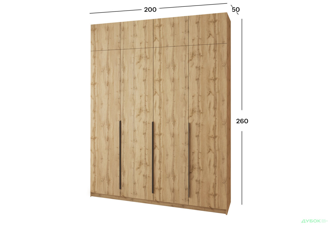 Шафа MebelStar Оскар 4-дверна з антресоллю 200 см Дуб тахо - Зображення 4 Зображення 4 - Шафа MebelStar Оскар 4-дверна з антресоллю 200 см Дуб тахо