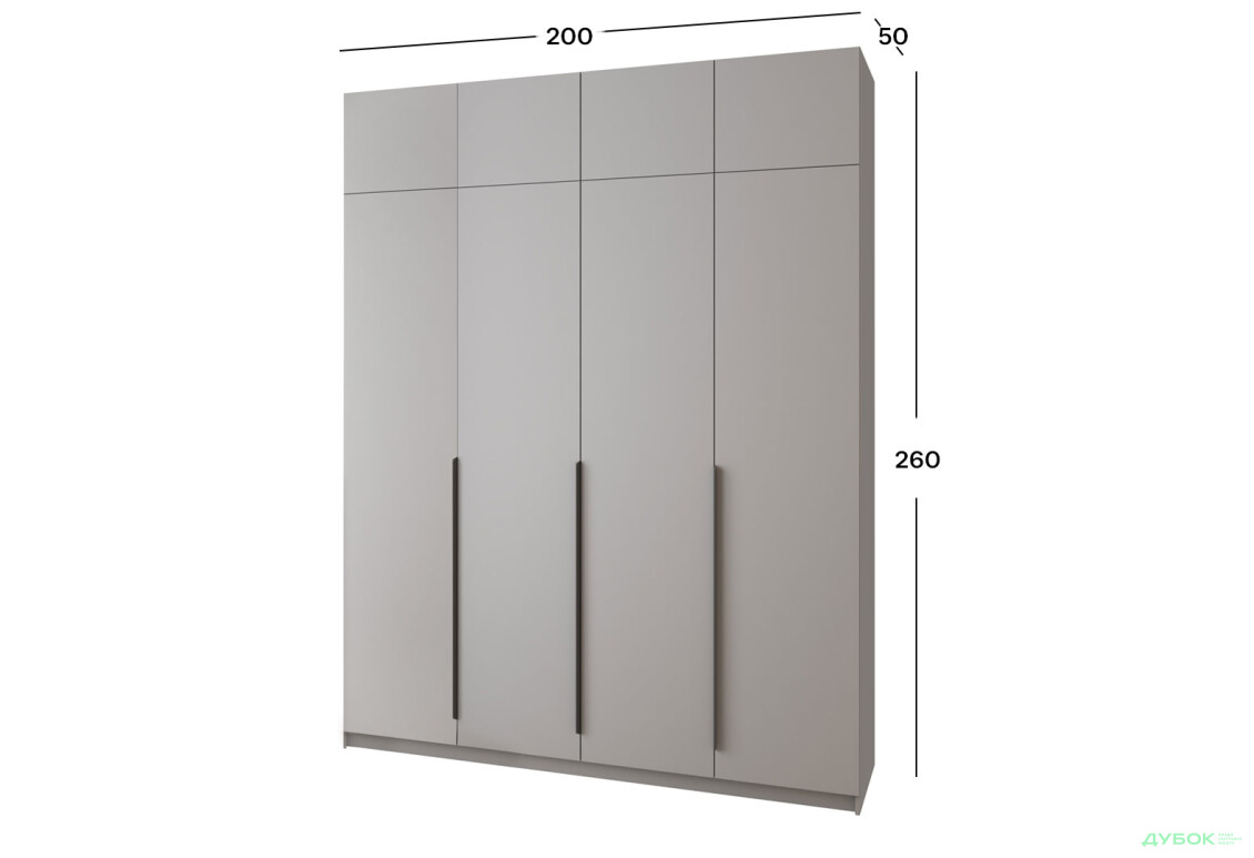 Шафа MebelStar Оскар 4-дверна з антресоллю та шухлядами 200 см Сіра мишка - Зображення 4 Зображення 4 - Шафа MebelStar Оскар 4-дверна з антресоллю та шухлядами 200 см Сіра мишка