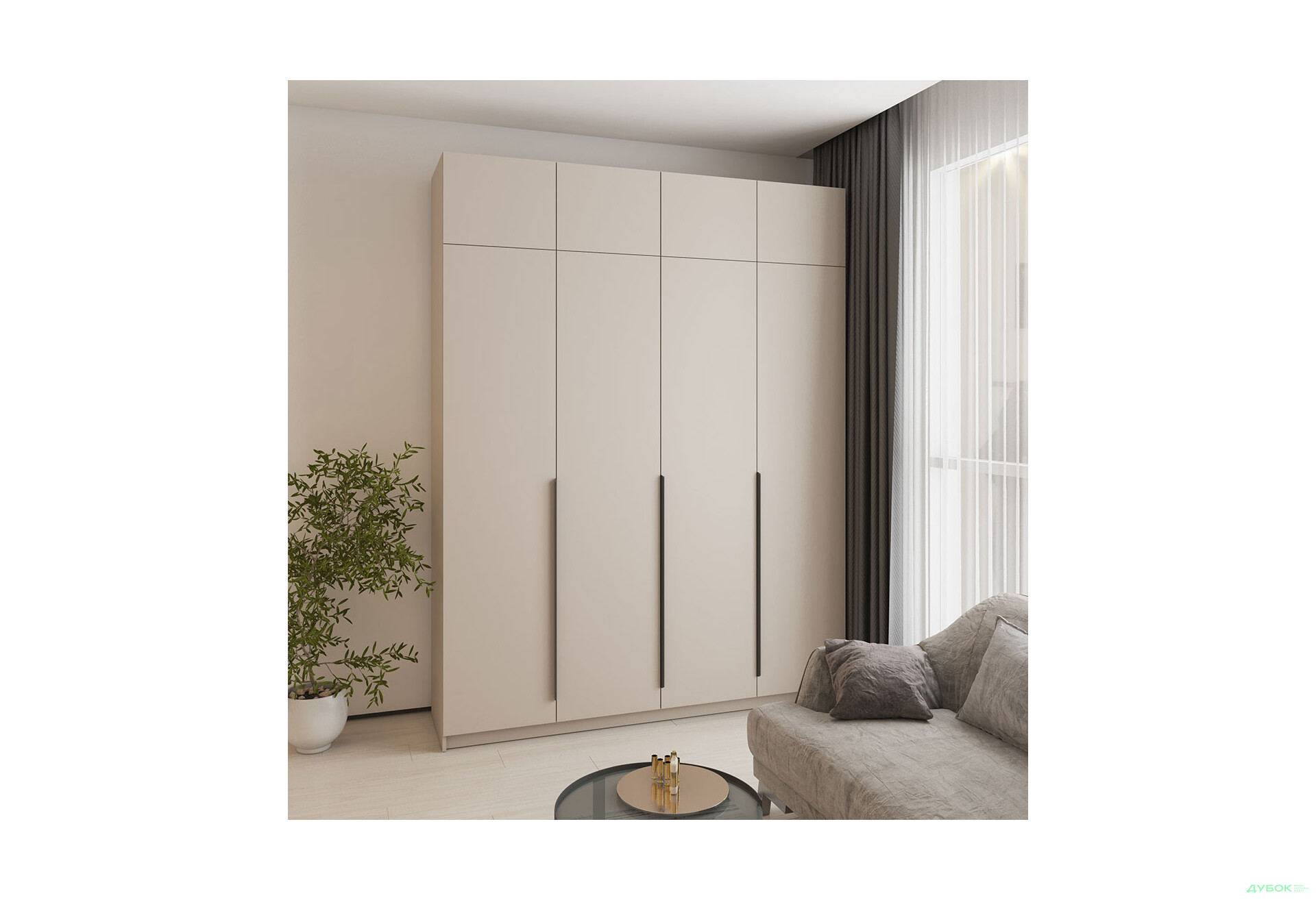 Шафа MebelStar Оскар 4-дверна з антресоллю та шухлядами 200 см Кашемір - Зображення 2 Зображення 2 - Шафа MebelStar Оскар 4-дверна з антресоллю та шухлядами 200 см Кашемір