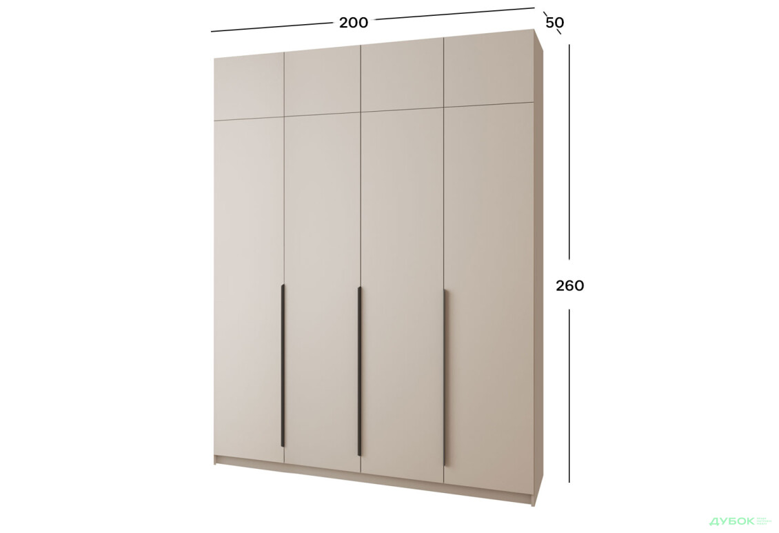 Шафа MebelStar Оскар 4-дверна з антресоллю та шухлядами 200 см Кашемір - Зображення 4 Зображення 4 - Шафа MebelStar Оскар 4-дверна з антресоллю та шухлядами 200 см Кашемір