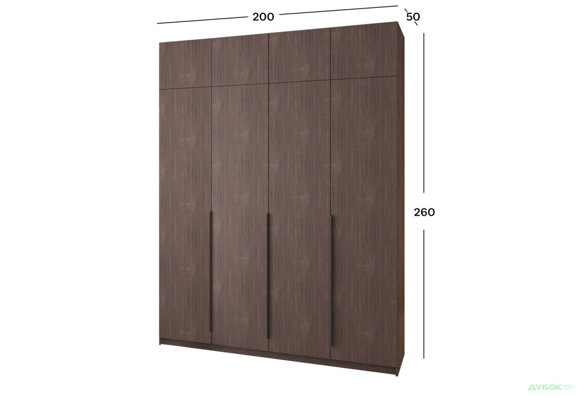 Шкаф Мебель Стар Оскар 4-дверный с антресолью и ящиками 200 см Дуб ристрето - Изображение 4 Изображение 4 - Шкаф Мебель Стар Оскар 4-дверный с антресолью и ящиками 200 см Дуб ристрето