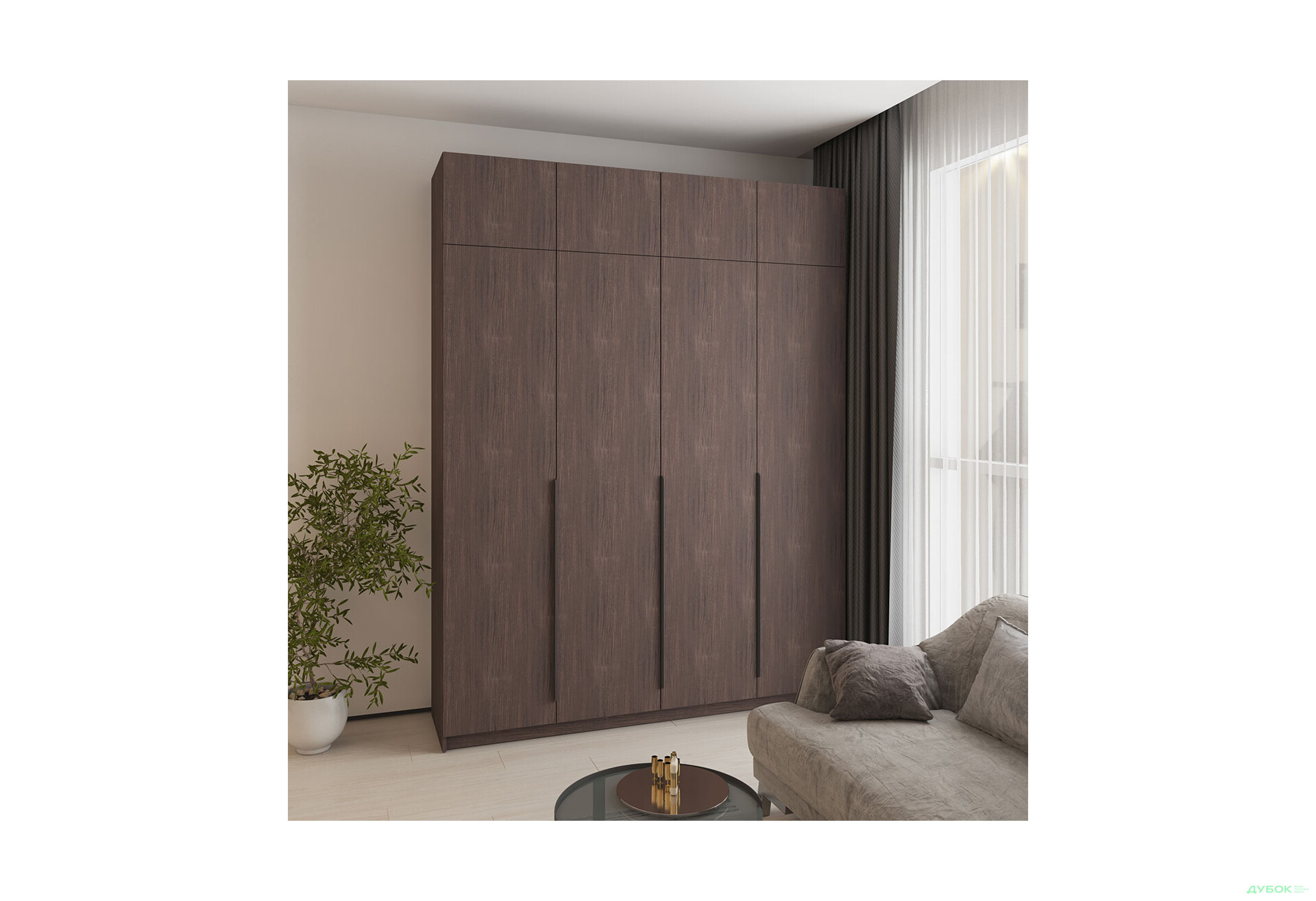 Шкаф Мебель Стар Оскар 4-дверный с антресолью и ящиками 200 см Дуб ристрето - Изображение 2 Изображение 2 - Шкаф Мебель Стар Оскар 4-дверный с антресолью и ящиками 200 см Дуб ристрето