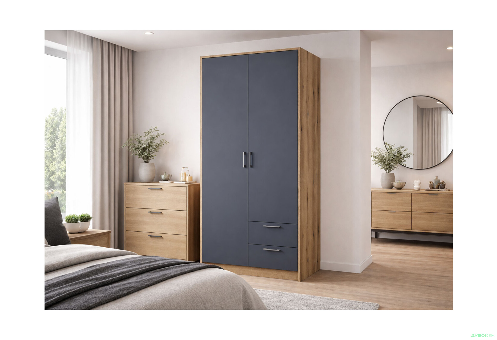 Изображение 2 - Шкаф Doros Ронди 2-дверная с 2 ящиками 82 см Дуб Артизан / Графит