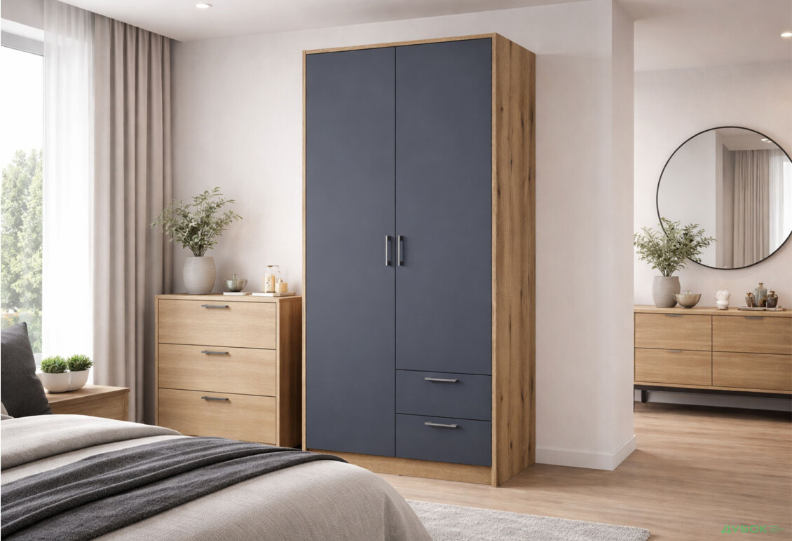 Изображение 2 - Шкаф Doros Ронди 2-дверная с 2 ящиками 82 см Дуб Артизан / Графит