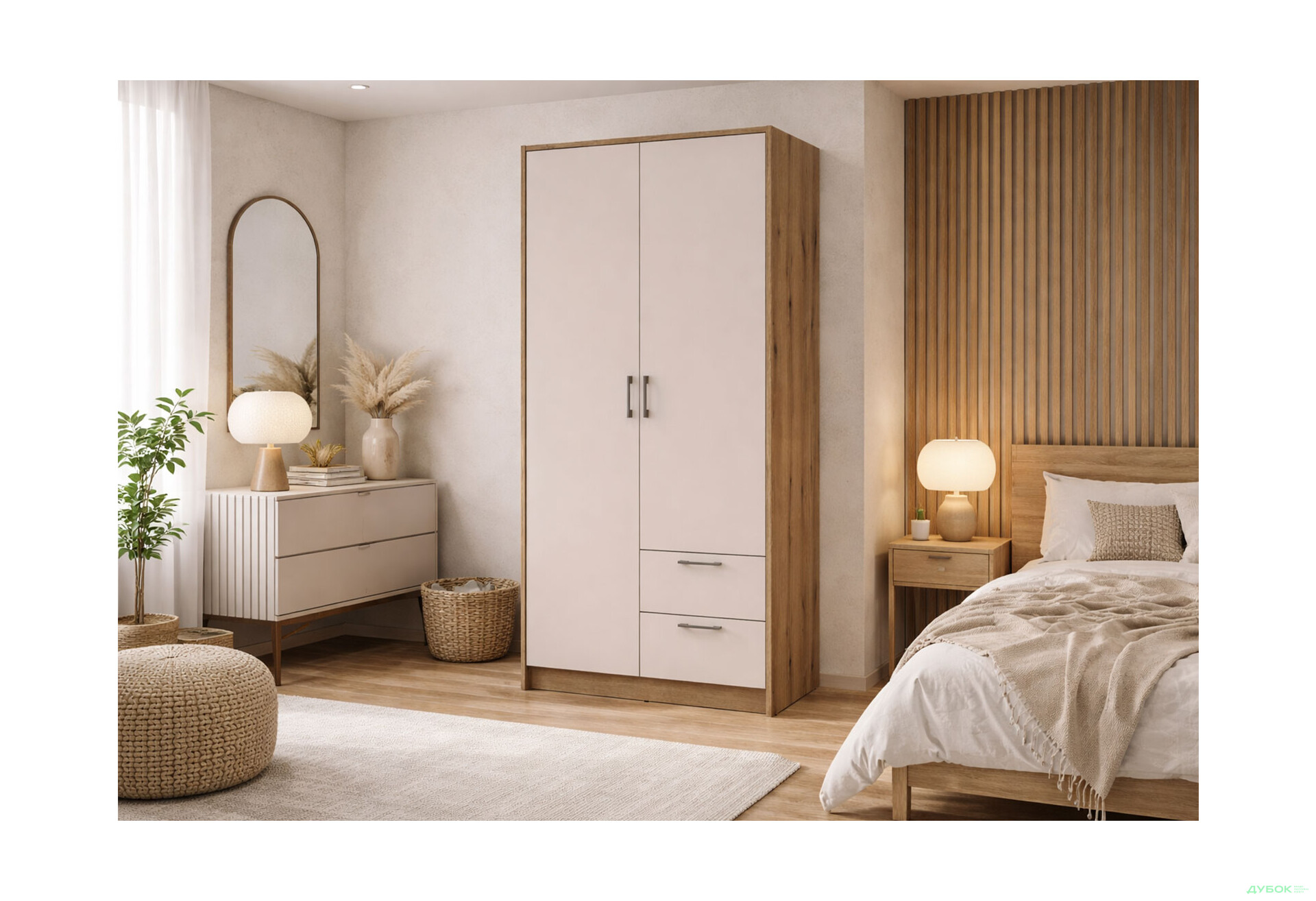 Изображение 2 - Шкаф Doros Ронди 2-дверная с 2 ящиками 82 см Дуб Артизан / Кашемир