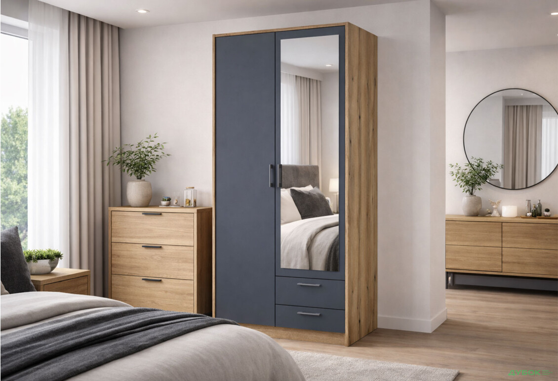 Зображення 2 - Шафа Doros Ронді 2-дверна з дзеркалом і 2 шухлядами 82 см Дуб Артізан / Графіт