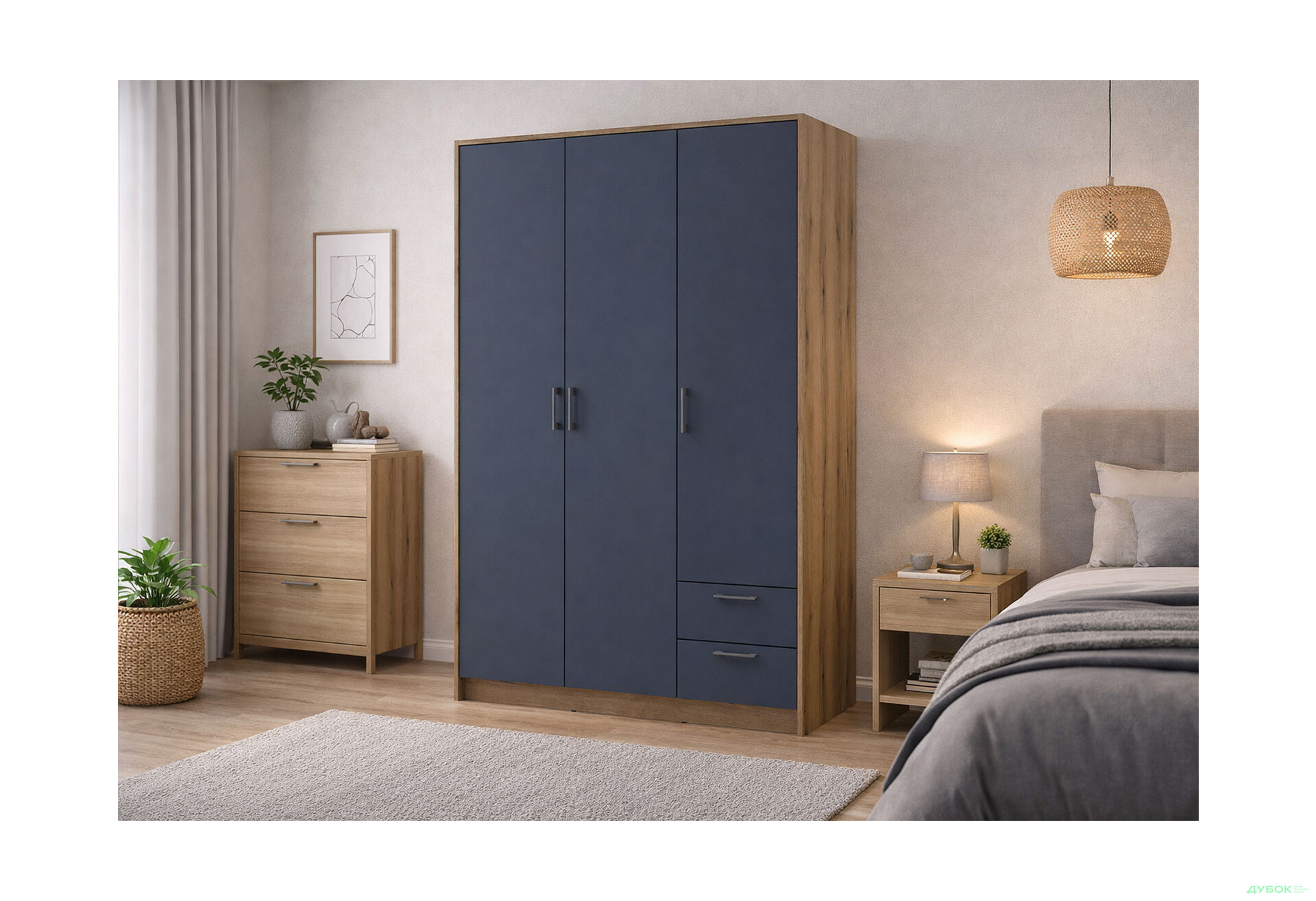 Зображення 2 - Шафа Doros Ронді 3-дверна з 2 шухлядами 121 см Дуб Артізан / Графіт