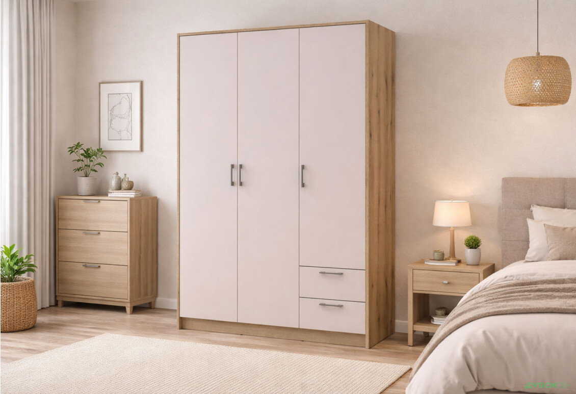 Зображення 2 - Шафа Doros Ронді 3-дверна з 2 шухлядами 121 см Дуб Артізан / Кашемір