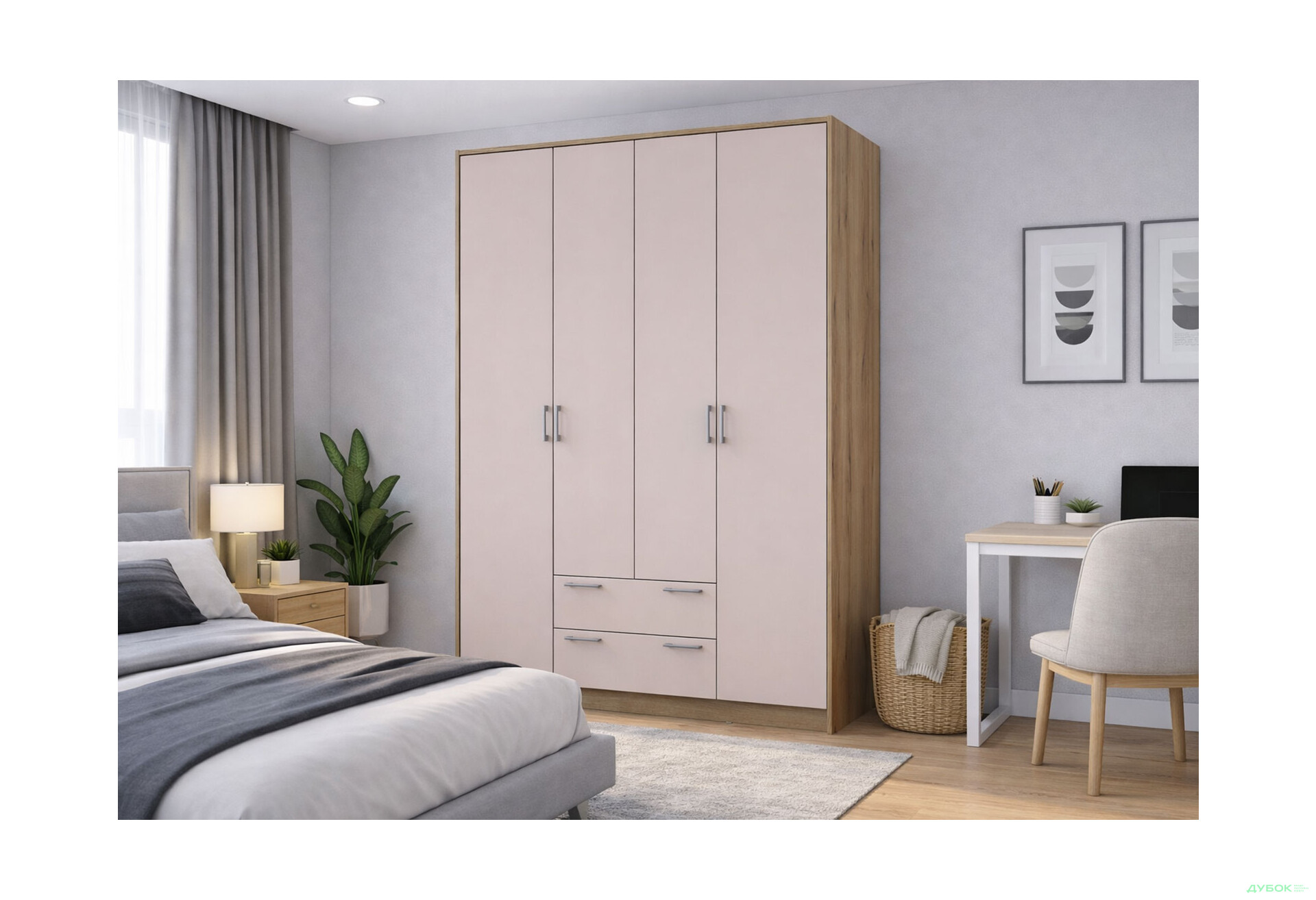 Зображення 2 - Шафа Doros Ронді 4-дверна з 2 шухлядами 160 см Дуб Артізан / Кашемір