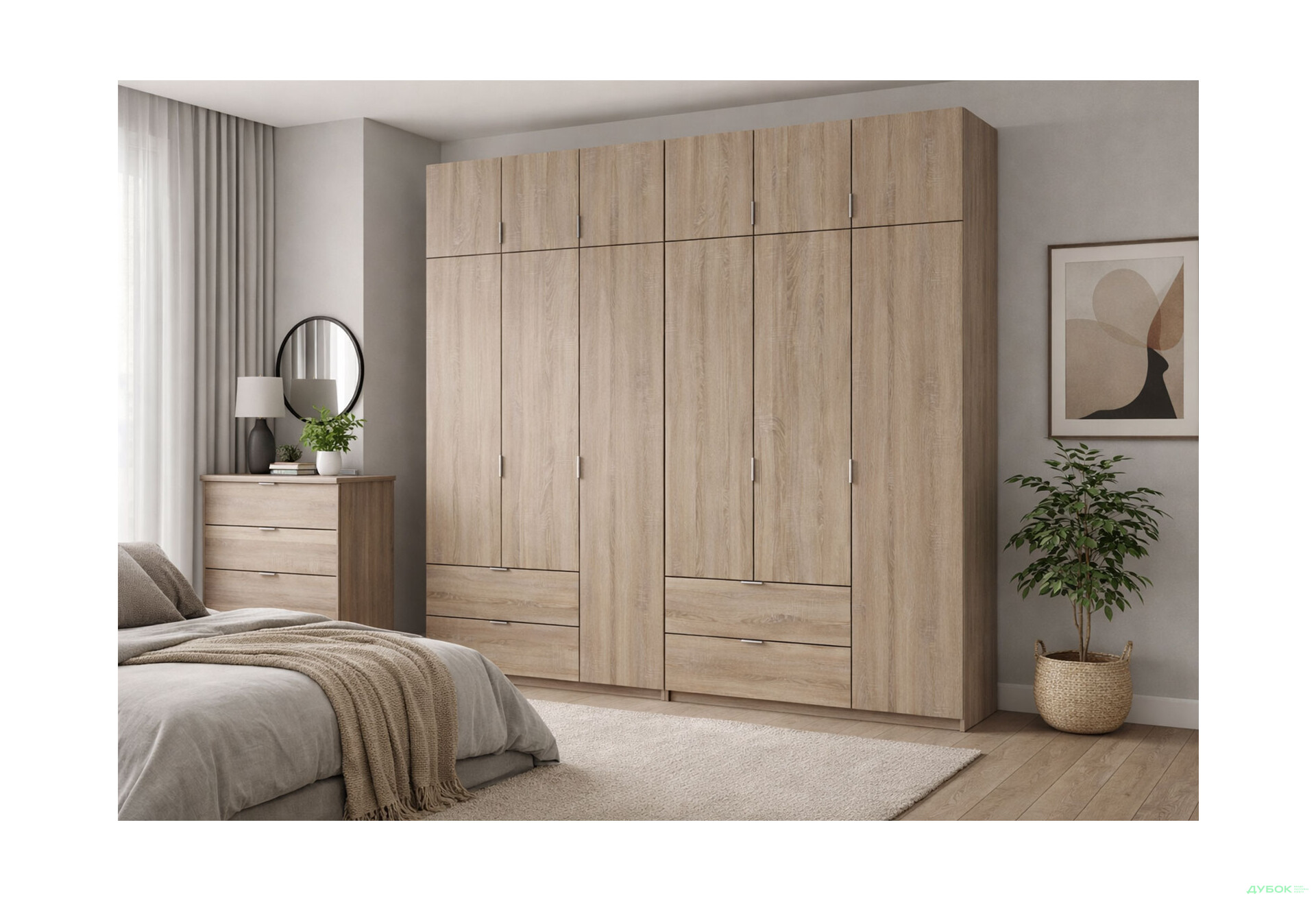 Зображення 2 - Шафа Doros Лукас 6-дверна з антресоллю 255 см, дуб сонома