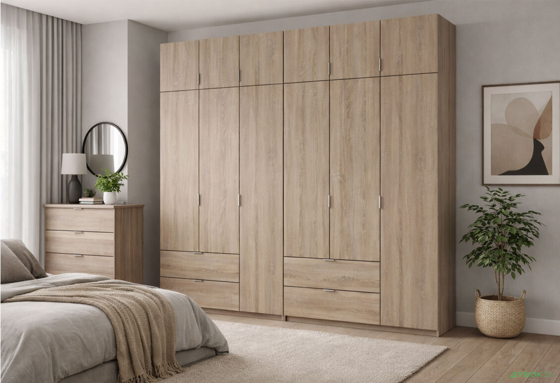 Зображення 2 - Шафа Doros Лукас 6-дверна з антресоллю 255 см, дуб сонома