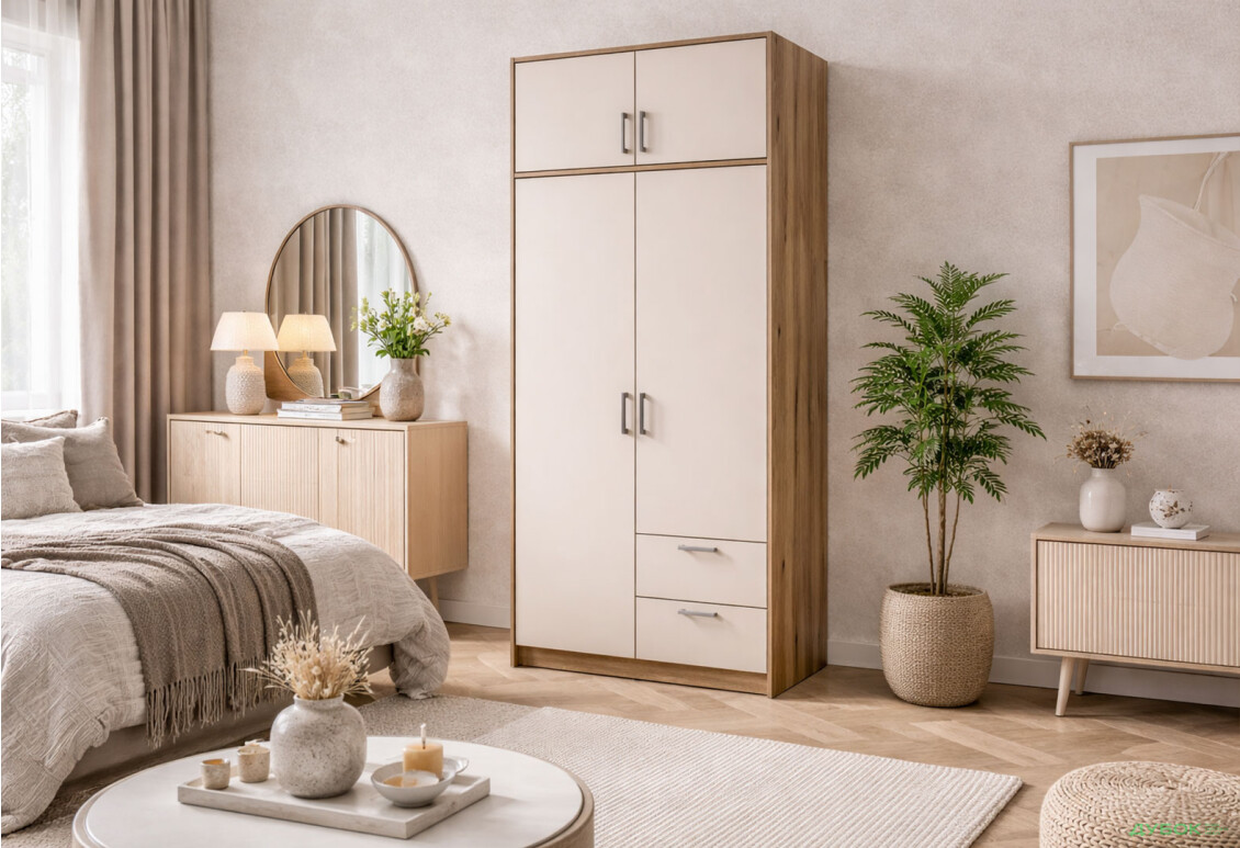 Зображення 2 - Шафа Doros Ронді 2-дверна з антресоллю і 2 шухлядами 82 см Дуб Артізан / Кашемір