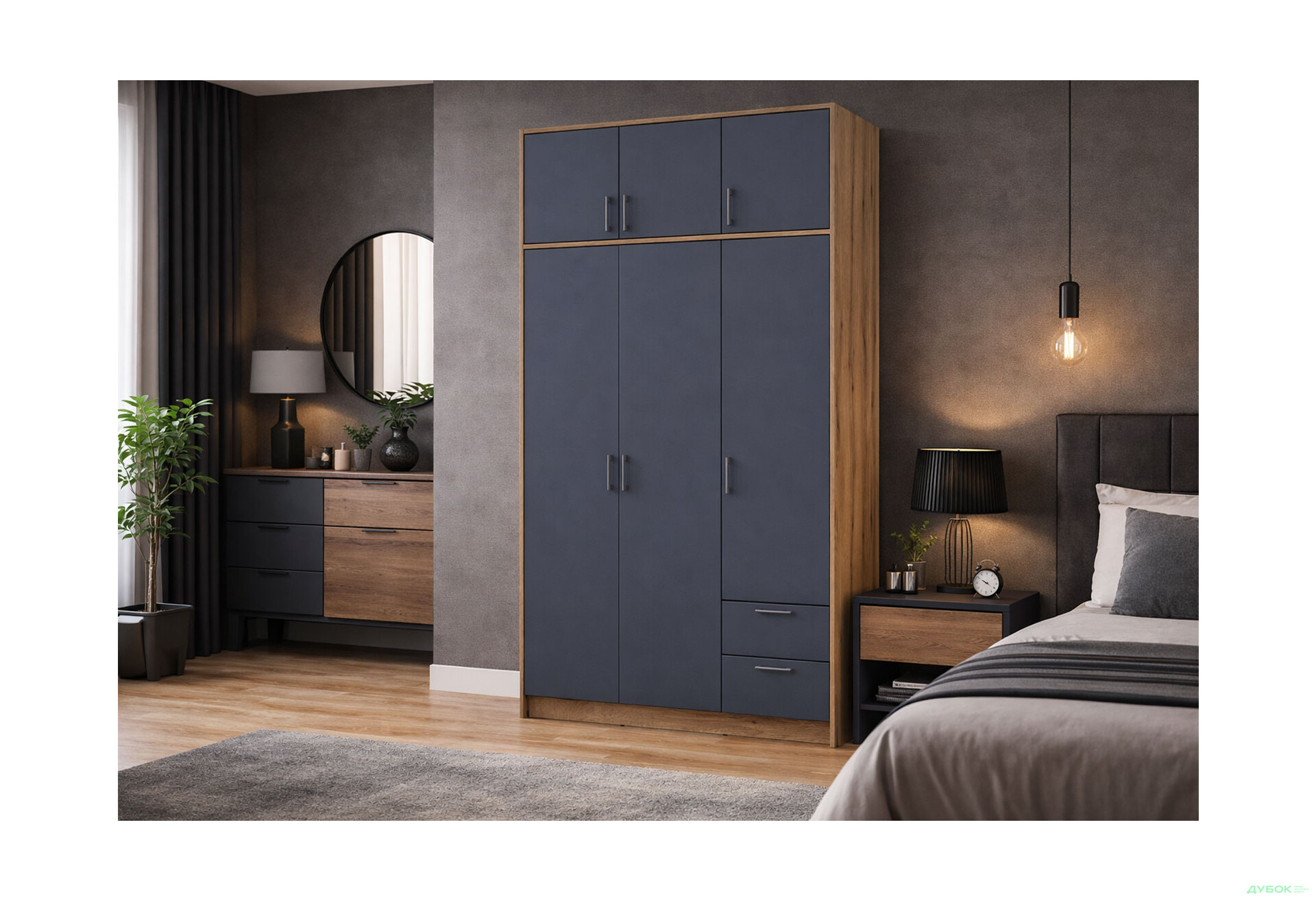 Зображення 2 - Шафа Doros Ронді 3-дверна з антресоллю і 2 шухлядами 121 см Дуб Артізан / Графіт