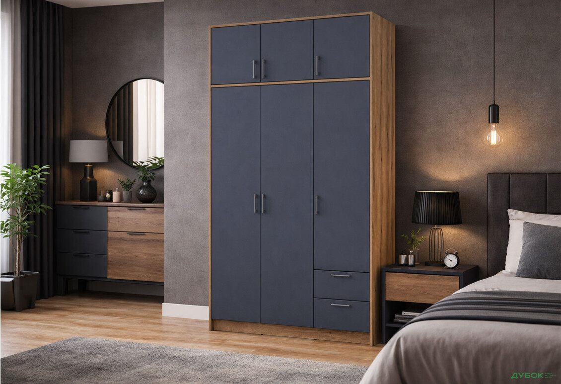 Зображення 2 - Шафа Doros Ронді 3-дверна з антресоллю і 2 шухлядами 121 см Дуб Артізан / Графіт