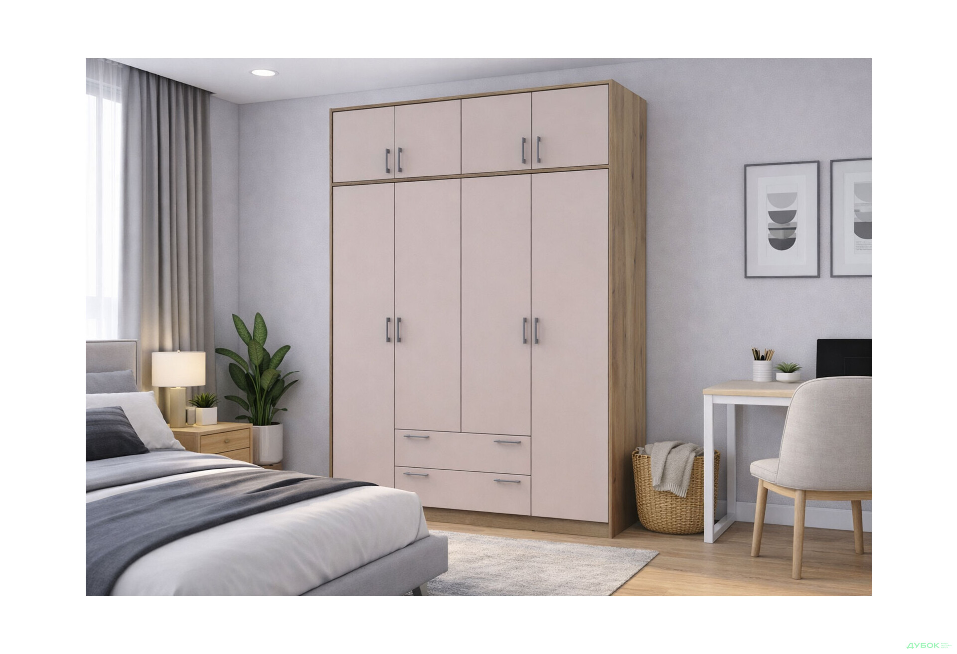 Зображення 2 - Шафа Doros Ронді 4-дверна з антресоллю і 2 шухлядами 160 см Дуб Артізан / Кашемір