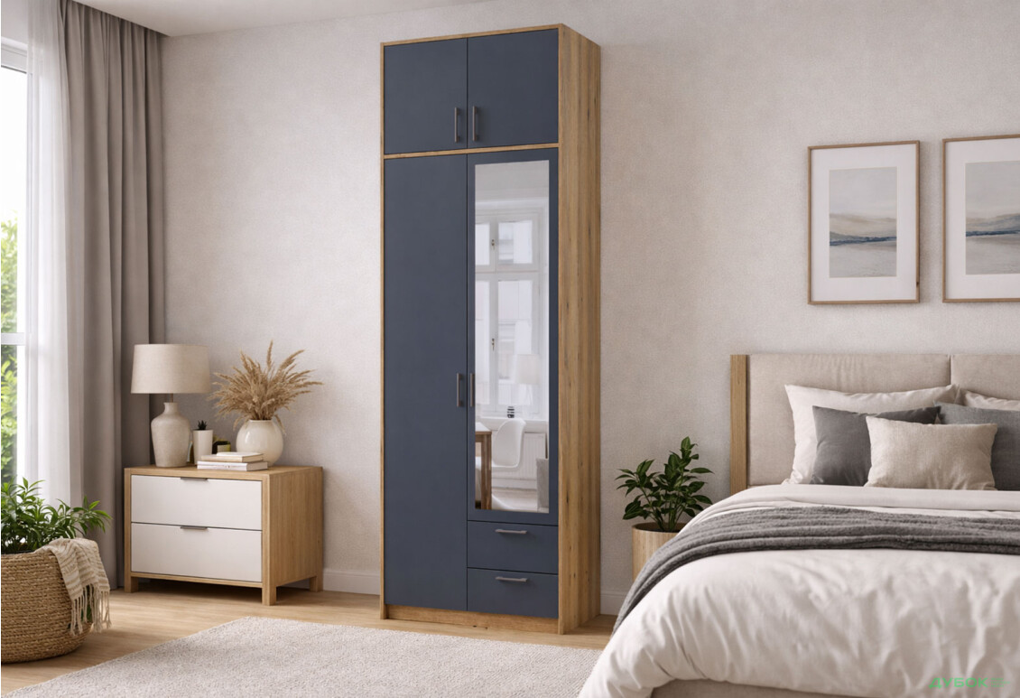 Зображення 2 - Шафа Doros Ронді 2-дверна з дзеркалом, антресоллю і 2 шухлядами 82 см Дуб Артізан / Графіт