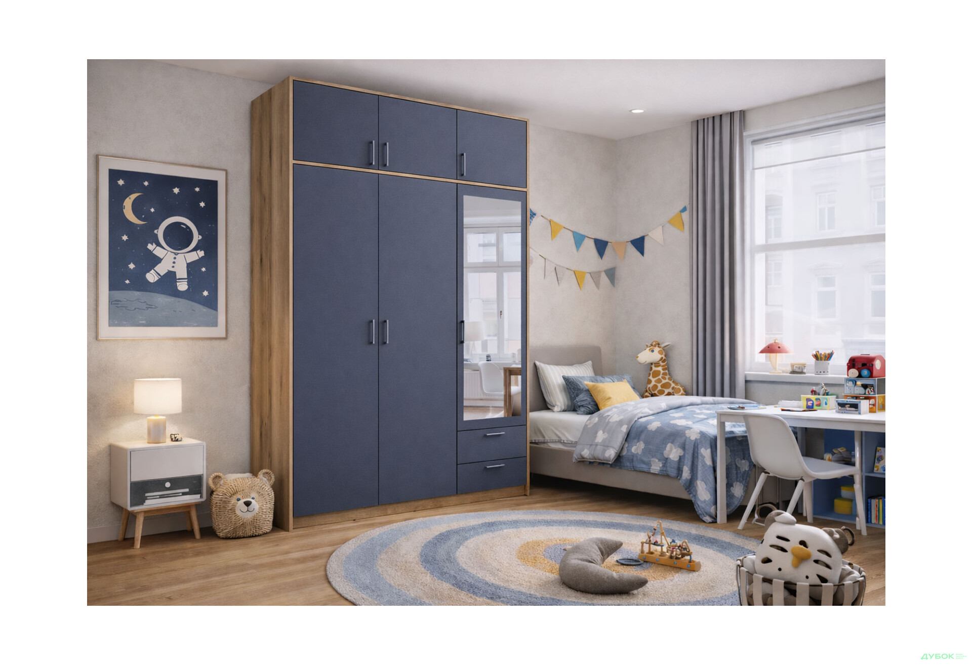 Изображение 2 - Шкаф Doros Ронди 3-дверная с зеркалом, антресолей и 2 ящиками 121 см Дуб Артизан / Графит