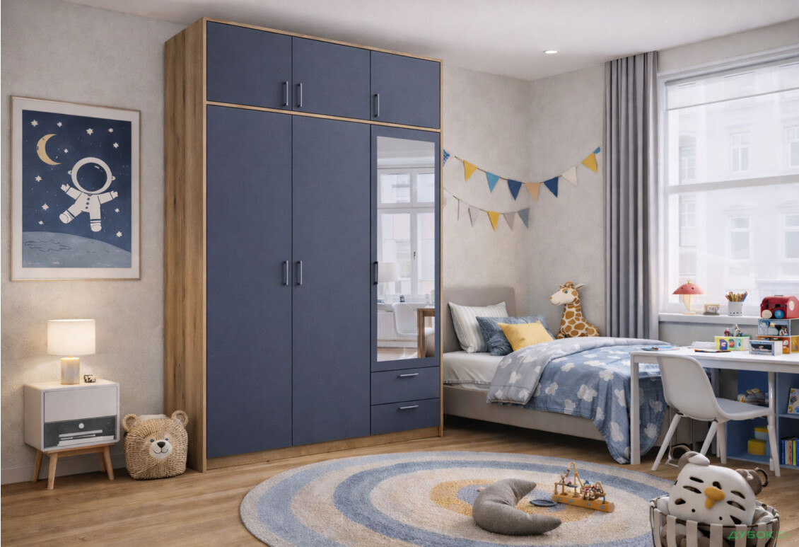 Изображение 2 - Шкаф Doros Ронди 3-дверная с зеркалом, антресолей и 2 ящиками 121 см Дуб Артизан / Графит