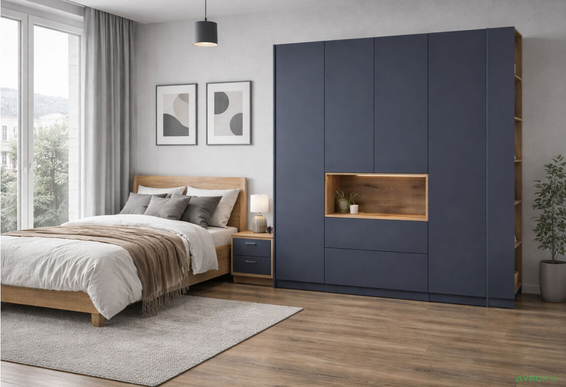 Зображення 2 - Шафа Doros Дейл 4-дверна з нішею та 2 шухлядами + етажерка 234 см, Графіт / Дуб евок