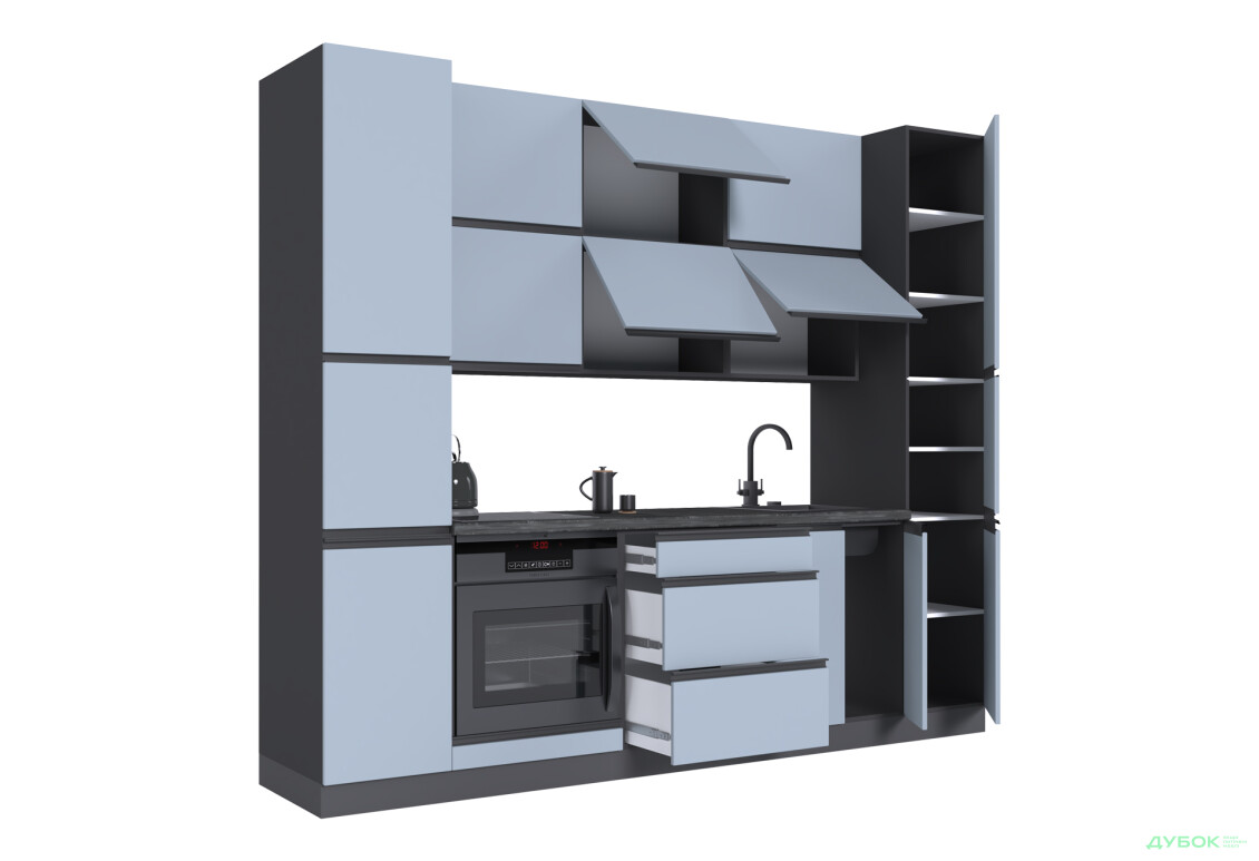 Кухня VIP-master Ріолайн Люкс / RioLine Luxe Матова 260 см, антрацит / сіро-блакитний М06 - Зображення 4 Зображення 4 - Кухня VIP-master Ріолайн Люкс / RioLine Luxe Матова 260 см, антрацит / сіро-блакитний М06