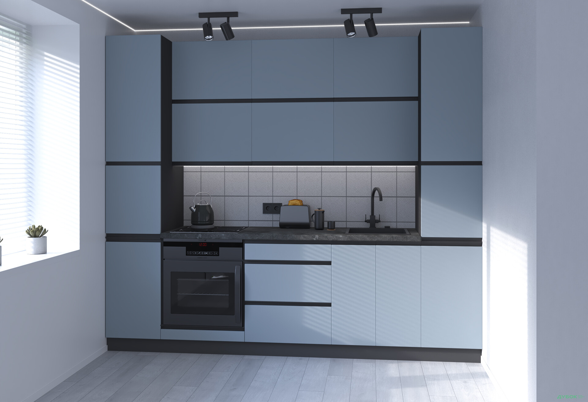 Кухня VIP-master Ріолайн Люкс / RioLine Luxe Матова 260 см, антрацит / сіро-блакитний М06 - Зображення 5 Зображення 5 - Кухня VIP-master Ріолайн Люкс / RioLine Luxe Матова 260 см, антрацит / сіро-блакитний М06