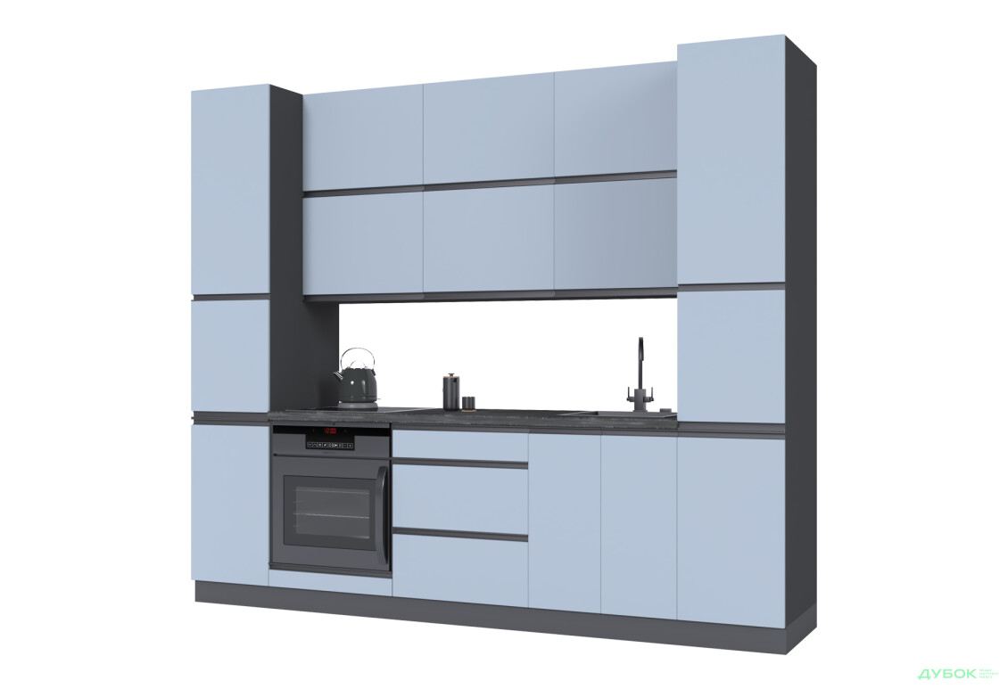 Кухня VIP-master Ріолайн Люкс / RioLine Luxe Матова 260 см, антрацит / сіро-блакитний М06 - Зображення 2 Зображення 2 - Кухня VIP-master Ріолайн Люкс / RioLine Luxe Матова 260 см, антрацит / сіро-блакитний М06