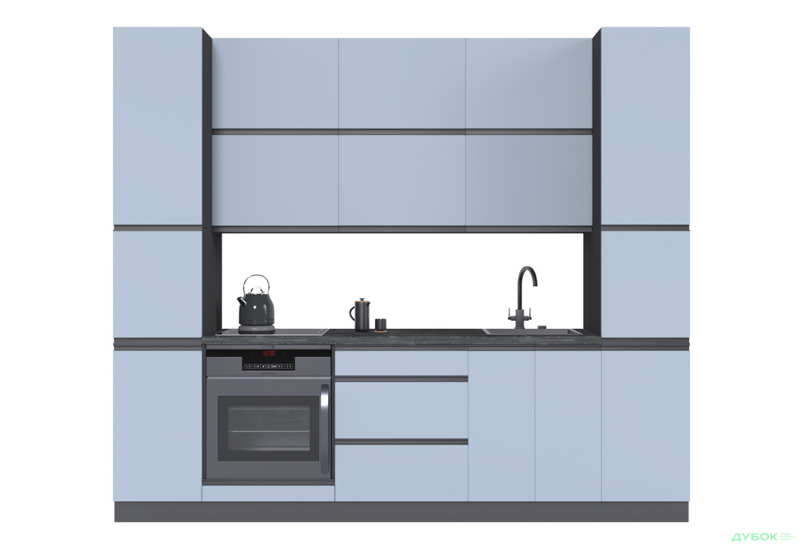 Кухня VIP-master Ріолайн Люкс / RioLine Luxe Матова 260 см, антрацит / сіро-блакитний М06 - Зображення 3 Зображення 3 - Кухня VIP-master Ріолайн Люкс / RioLine Luxe Матова 260 см, антрацит / сіро-блакитний М06