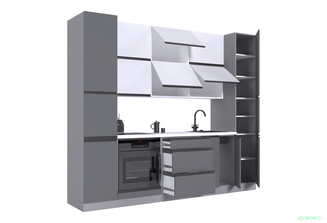 Кухня VIP-master Ріолайн Люкс / RioLine Luxe Матова 260 см, білий / сірий - Зображення 4 Зображення 4 - Кухня VIP-master Ріолайн Люкс / RioLine Luxe Матова 260 см, білий / сірий