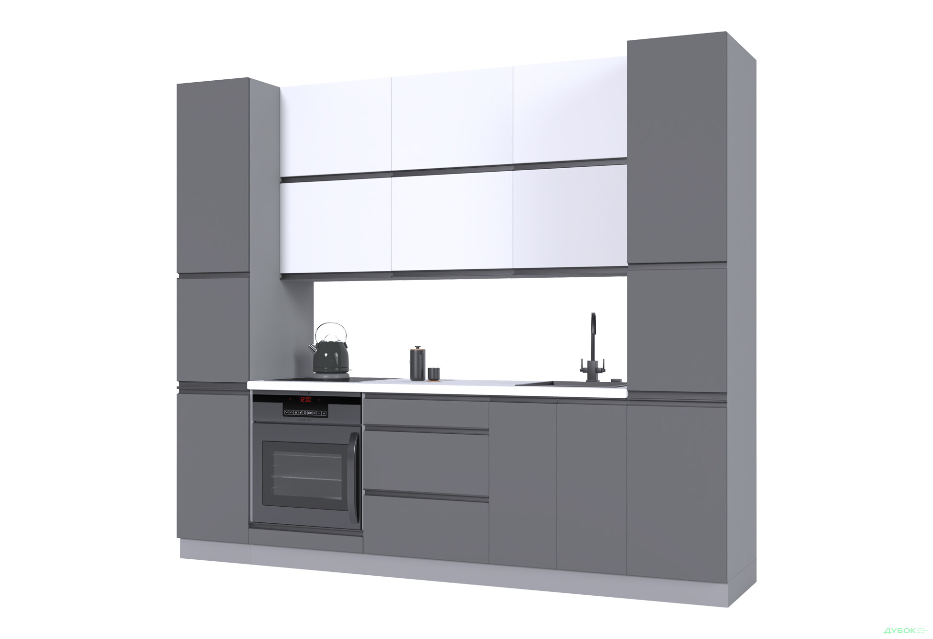 Кухня VIP-master Ріолайн Люкс / RioLine Luxe Матова 260 см, білий / сірий - Зображення 2 Зображення 2 - Кухня VIP-master Ріолайн Люкс / RioLine Luxe Матова 260 см, білий / сірий