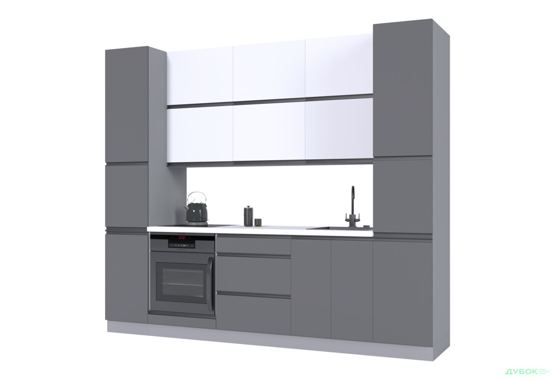 Кухня VIP-master Ріолайн Люкс / RioLine Luxe Матова 260 см, білий / сірий - Зображення 2 Зображення 2 - Кухня VIP-master Ріолайн Люкс / RioLine Luxe Матова 260 см, білий / сірий