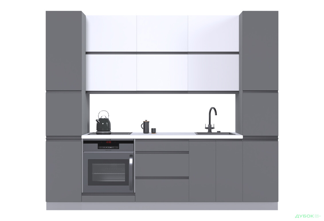 Кухня VIP-master Ріолайн Люкс / RioLine Luxe Матова 260 см, білий / сірий - Зображення 3 Зображення 3 - Кухня VIP-master Ріолайн Люкс / RioLine Luxe Матова 260 см, білий / сірий