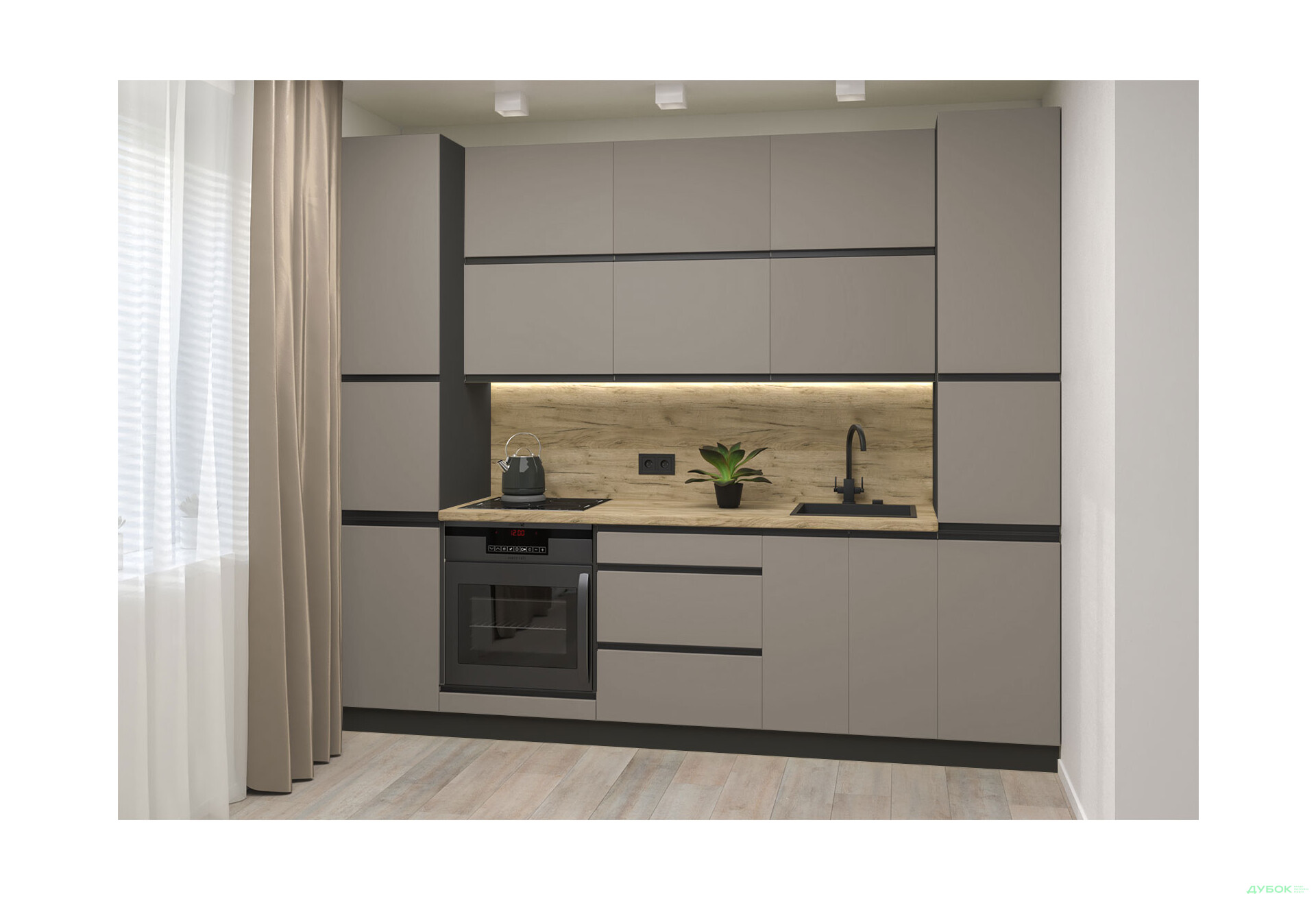 Кухня VIP-master Ріолайн Люкс / RioLine Luxe Матова 260 см, Світло-коричневий М02 - Зображення 1 Зображення 1 - Кухня VIP-master Ріолайн Люкс / RioLine Luxe Матова 260 см, Світло-коричневий М02