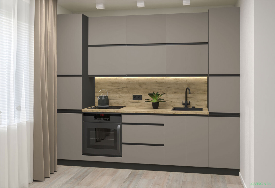 Кухня VIP-master Ріолайн Люкс / RioLine Luxe Матова 260 см, Світло-коричневий М02 - Зображення 1 Зображення 1 - Кухня VIP-master Ріолайн Люкс / RioLine Luxe Матова 260 см, Світло-коричневий М02