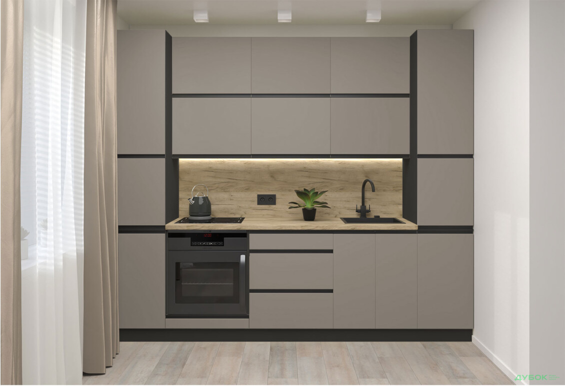 Кухня VIP-master Ріолайн Люкс / RioLine Luxe Матова 260 см, Світло-коричневий М02 - Зображення 2 Зображення 2 - Кухня VIP-master Ріолайн Люкс / RioLine Luxe Матова 260 см, Світло-коричневий М02