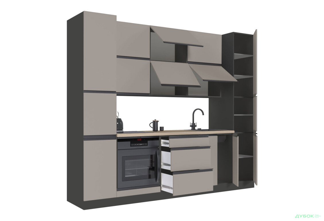 Кухня VIP-master Ріолайн Люкс / RioLine Luxe Матова 260 см, Світло-коричневий М02 - Зображення 5 Зображення 5 - Кухня VIP-master Ріолайн Люкс / RioLine Luxe Матова 260 см, Світло-коричневий М02