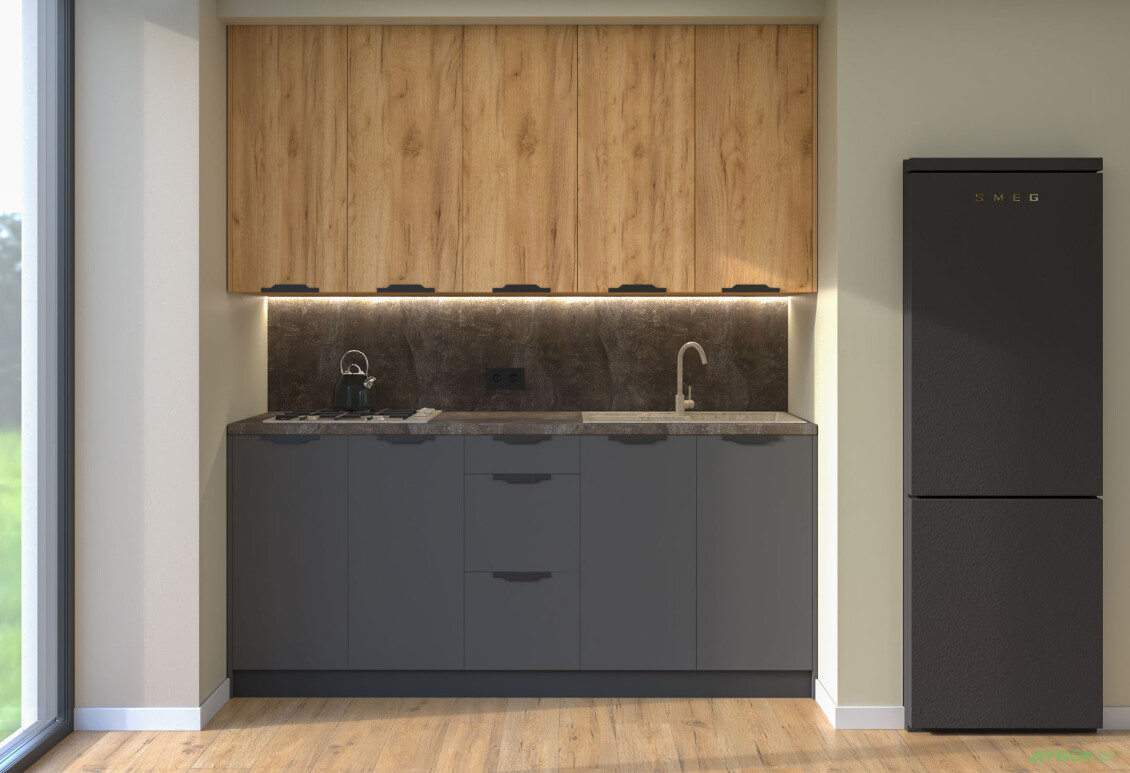 Кухня MiroMark Лео / Leo 200 см, дуб крафт / графіт - Зображення 1 Зображення 1 - Кухня MiroMark Лео / Leo 200 см, дуб крафт / графіт