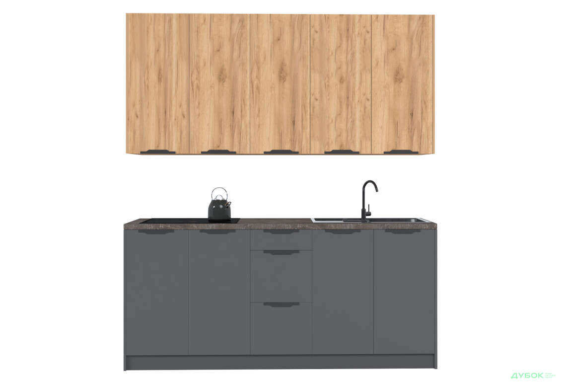 Кухня MiroMark Лео / Leo 200 см, дуб крафт / графіт - Зображення 3 Зображення 3 - Кухня MiroMark Лео / Leo 200 см, дуб крафт / графіт