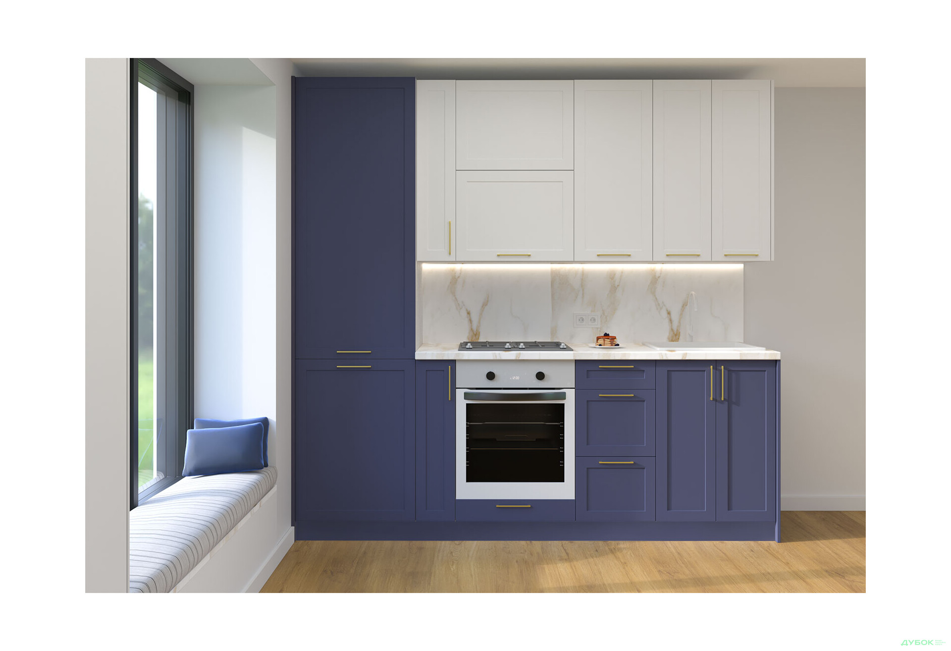 Кухня MiroMark Вінтаж / Vintage 240 см блакитний напівмат / білий напівмат - Зображення 1 Зображення 1 - Кухня MiroMark Вінтаж / Vintage 240 см блакитний напівмат / білий напівмат