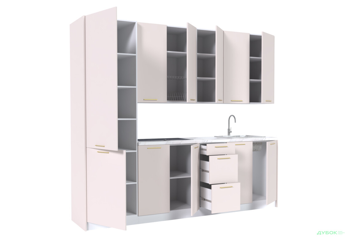 Кухня MiroMark Лео / Leo 260 см, білий / кашемір, ручки золото - Зображення 3 Зображення 3 - Кухня MiroMark Лео / Leo 260 см, білий / кашемір, ручки золото
