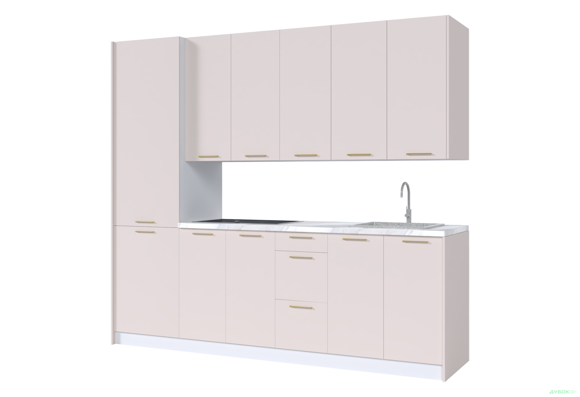 Кухня MiroMark Лео / Leo 260 см, білий / кашемір, ручки золото - Зображення 2 Зображення 2 - Кухня MiroMark Лео / Leo 260 см, білий / кашемір, ручки золото