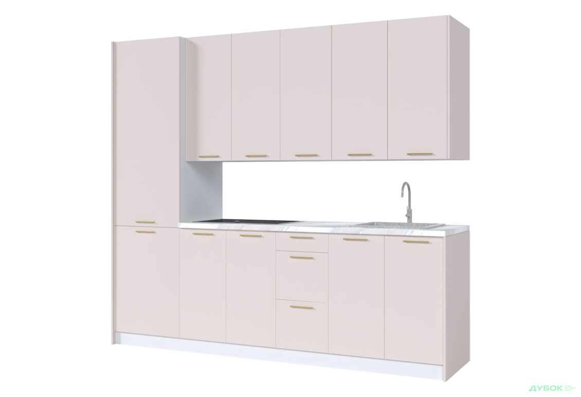 Кухня MiroMark Лео / Leo 260 см, білий / кашемір, ручки золото - Зображення 2 Зображення 2 - Кухня MiroMark Лео / Leo 260 см, білий / кашемір, ручки золото