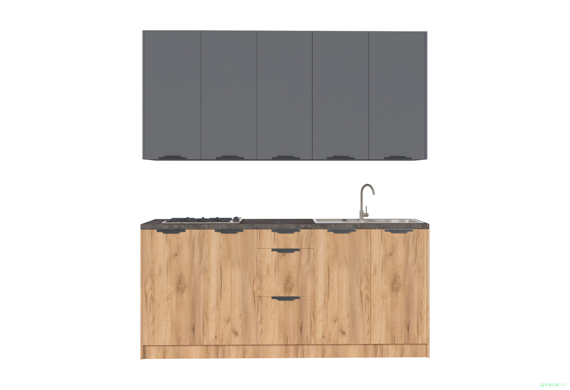 Кухня MiroMark Лео / Leo 200 см, графіт / дуб крафт - Зображення 3 Зображення 3 - Кухня MiroMark Лео / Leo 200 см, графіт / дуб крафт
