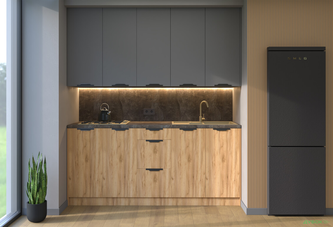 Кухня MiroMark Лео / Leo 200 см, графіт / дуб крафт - Зображення 1 Зображення 1 - Кухня MiroMark Лео / Leo 200 см, графіт / дуб крафт