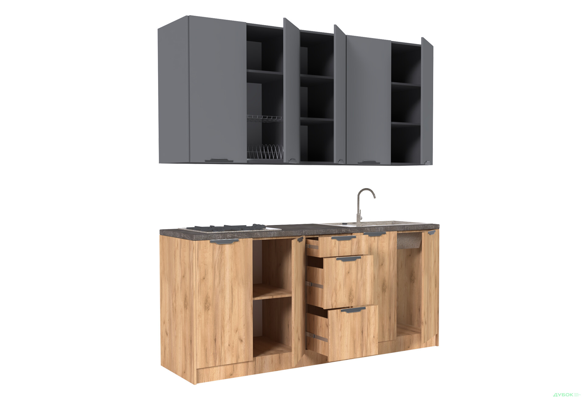 Кухня MiroMark Лео / Leo 200 см, графіт / дуб крафт - Зображення 4 Зображення 4 - Кухня MiroMark Лео / Leo 200 см, графіт / дуб крафт