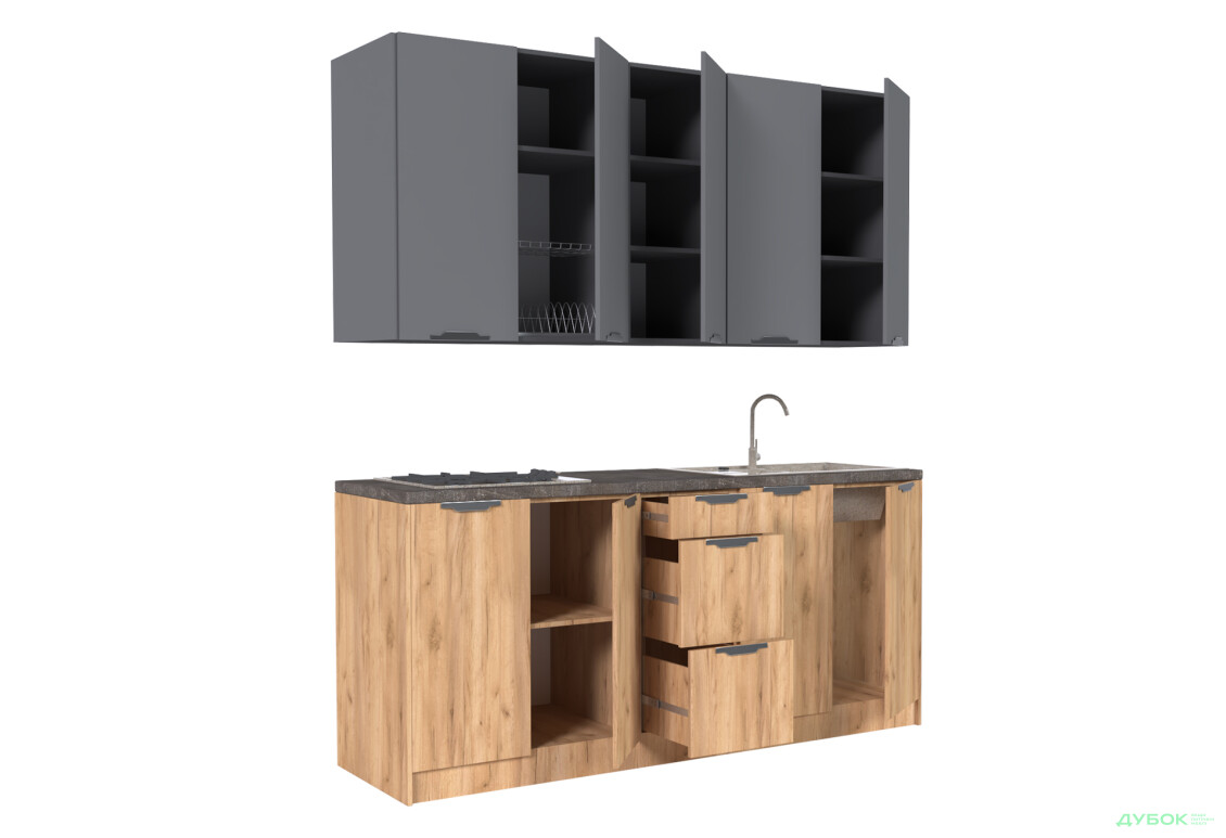 Кухня MiroMark Лео / Leo 200 см, графіт / дуб крафт - Зображення 4 Зображення 4 - Кухня MiroMark Лео / Leo 200 см, графіт / дуб крафт