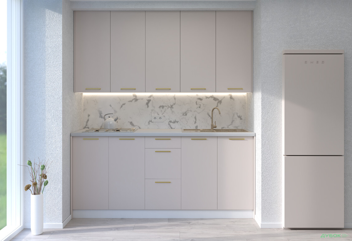 Кухня MiroMark Лео / Leo 200 см, білий / кашемір, ручки золото - Зображення 1 Зображення 1 - Кухня MiroMark Лео / Leo 200 см, білий / кашемір, ручки золото