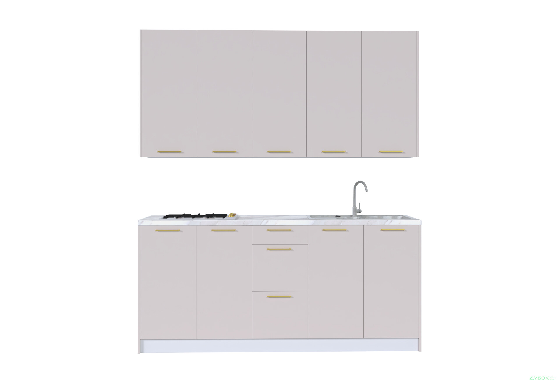 Кухня MiroMark Лео / Leo 200 см, білий / кашемір, ручки золото - Зображення 3 Зображення 3 - Кухня MiroMark Лео / Leo 200 см, білий / кашемір, ручки золото
