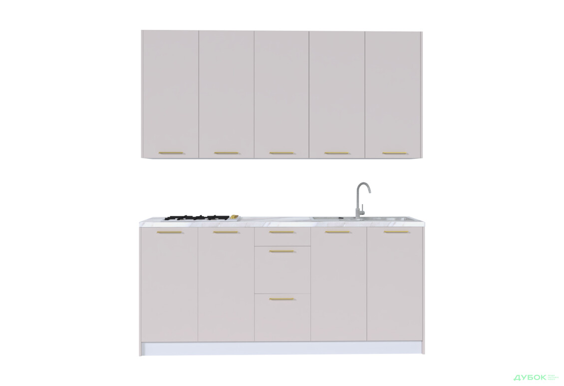 Кухня MiroMark Лео / Leo 200 см, білий / кашемір, ручки золото - Зображення 3 Зображення 3 - Кухня MiroMark Лео / Leo 200 см, білий / кашемір, ручки золото