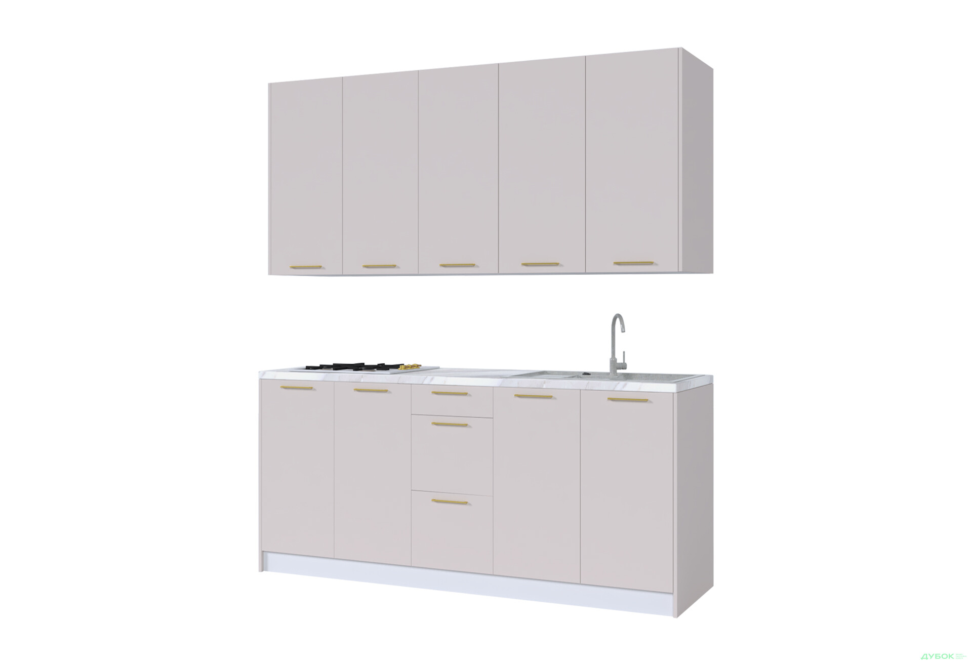 Кухня MiroMark Лео / Leo 200 см, білий / кашемір, ручки золото - Зображення 2 Зображення 2 - Кухня MiroMark Лео / Leo 200 см, білий / кашемір, ручки золото