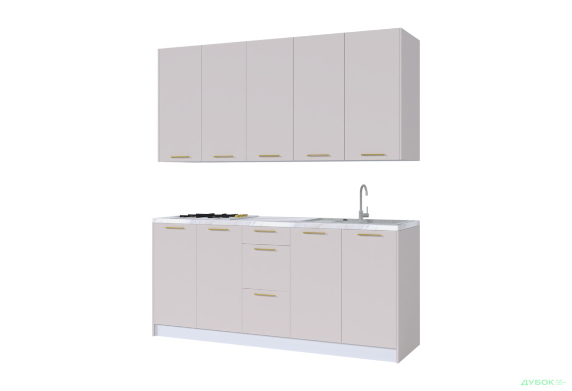 Кухня MiroMark Лео / Leo 200 см, білий / кашемір, ручки золото - Зображення 2 Зображення 2 - Кухня MiroMark Лео / Leo 200 см, білий / кашемір, ручки золото